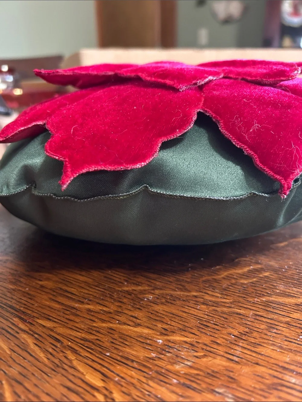 Red Velvet Poinsettia Holiday Accent Pillows Pair -